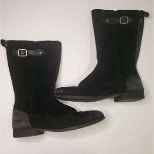 UGG Black Suede Leather MidCalf Riding Boot